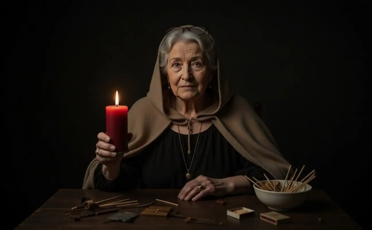 Таролог Неля держит в руке свечу